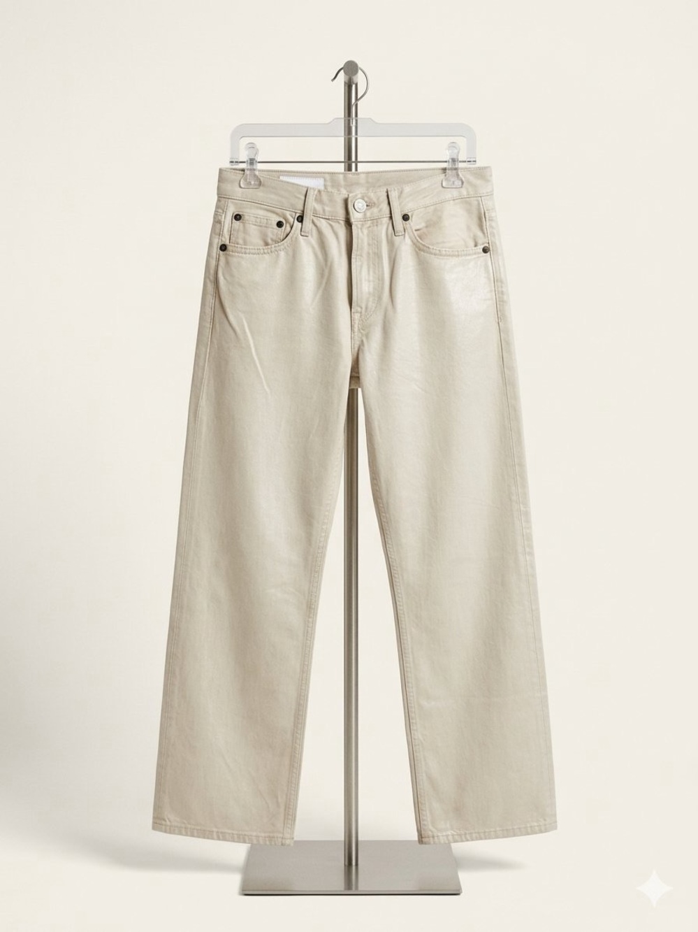 Zara Straight Leg Jeans Coated Metallic/ NWOT/ 4/ oversized-waist 28”/ inseam 32